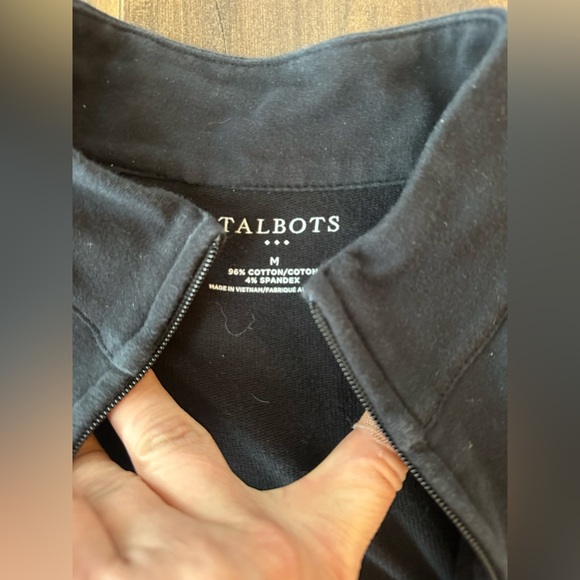Talbots Black Zip Up Jacket Cotton Stretch Mock Neck Athleisure M - Picture 4 of 6